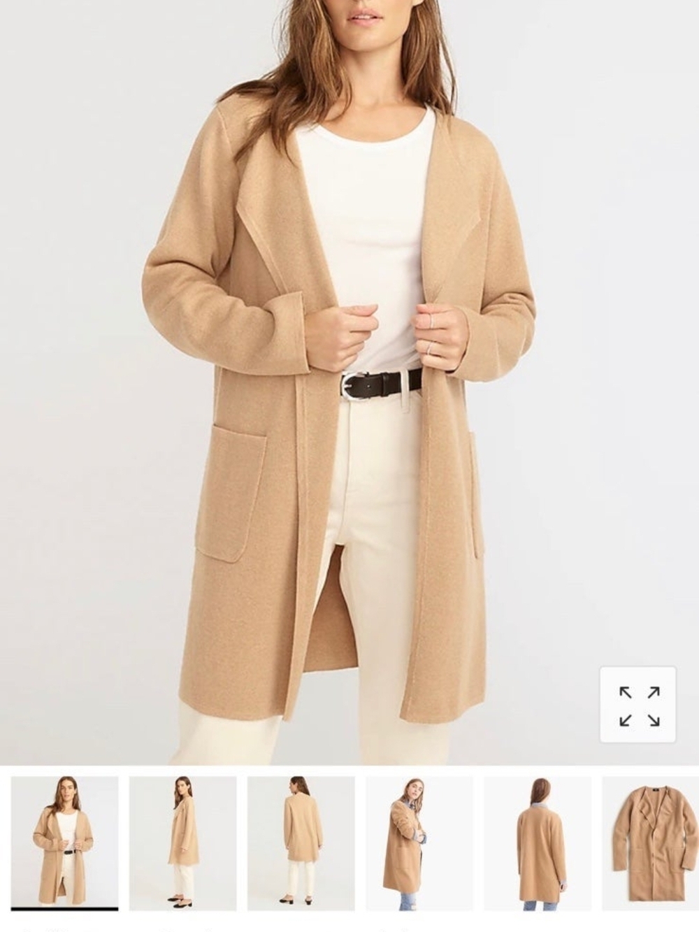 J Crew Open-Front Long Cardigan Sweater Blazer Tab Camel Soft Wool Blend
